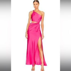 NWT Misha Collection Kristin Hot Pink Satin Cutout Gown Maxi Dress Size 10